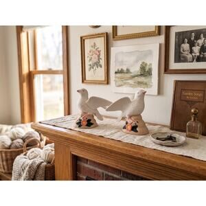 Restored Vintage Bisque Porcelain White Dove Figurines - Set of 2 Peace Birds